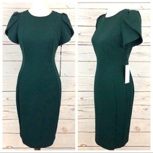 NWT Calvin Klein Tulip Sleeve Green Sheath Dress